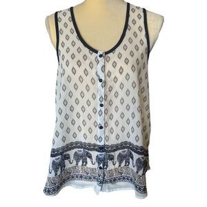 Live‎ 4 Truth Boho Elephant Print Tank Top Button-Down Sleeveless Blouse Large